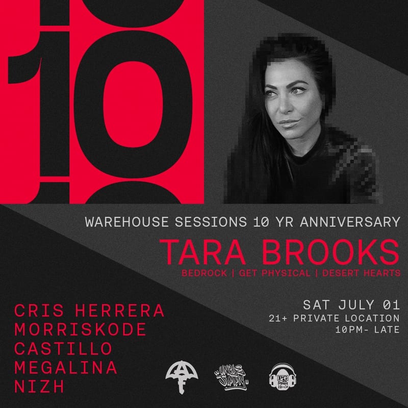 Flyer for Tara Brooks (Warehouse Sessions 10 Year Anniversary)